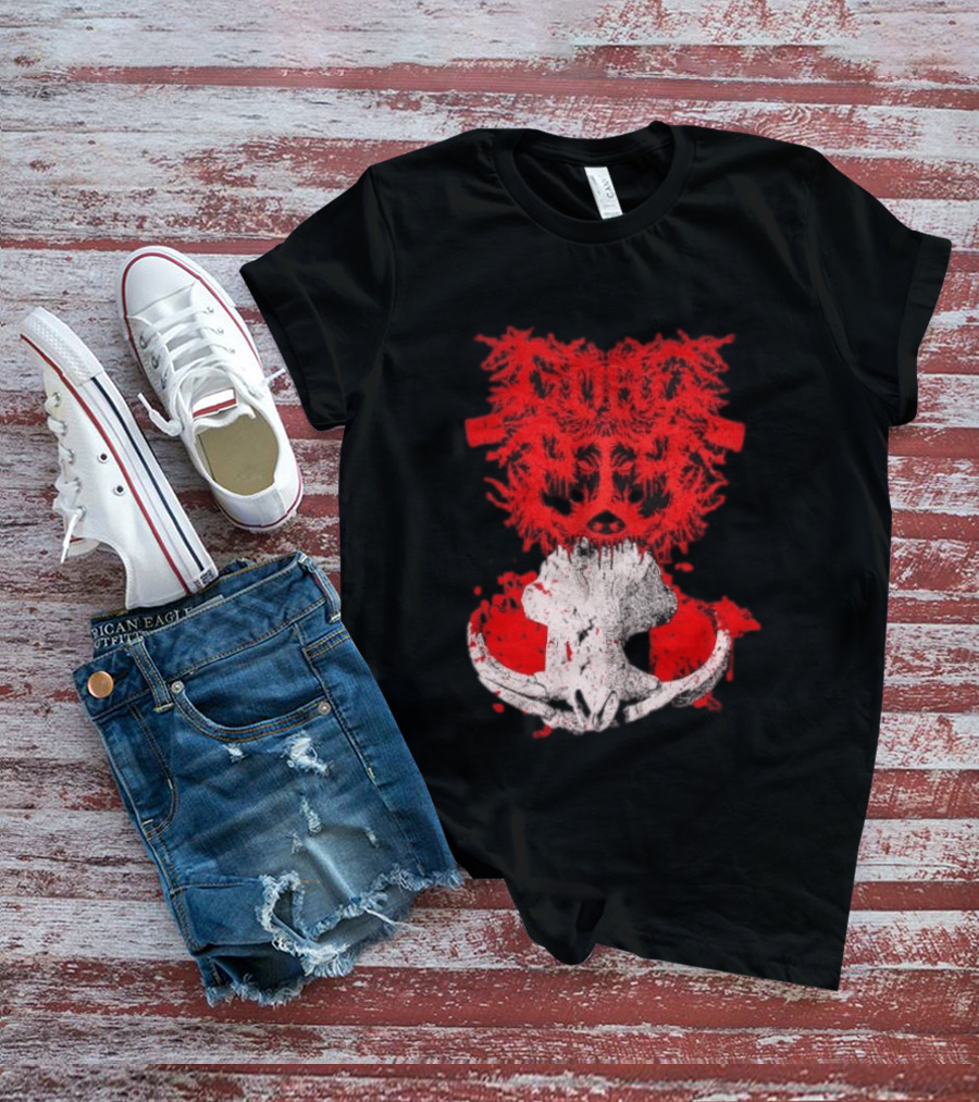 Gore Boar Skull Red Face Death Metal Hardcore T-Shirt