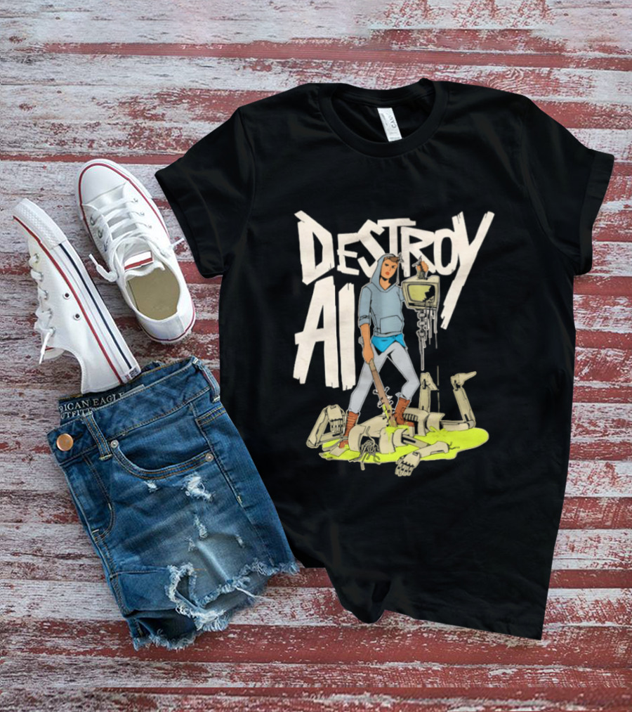 Destroy AI Sci Fi Cyberpunk Robot Resistance Heroic Battle Scene T-Shirt