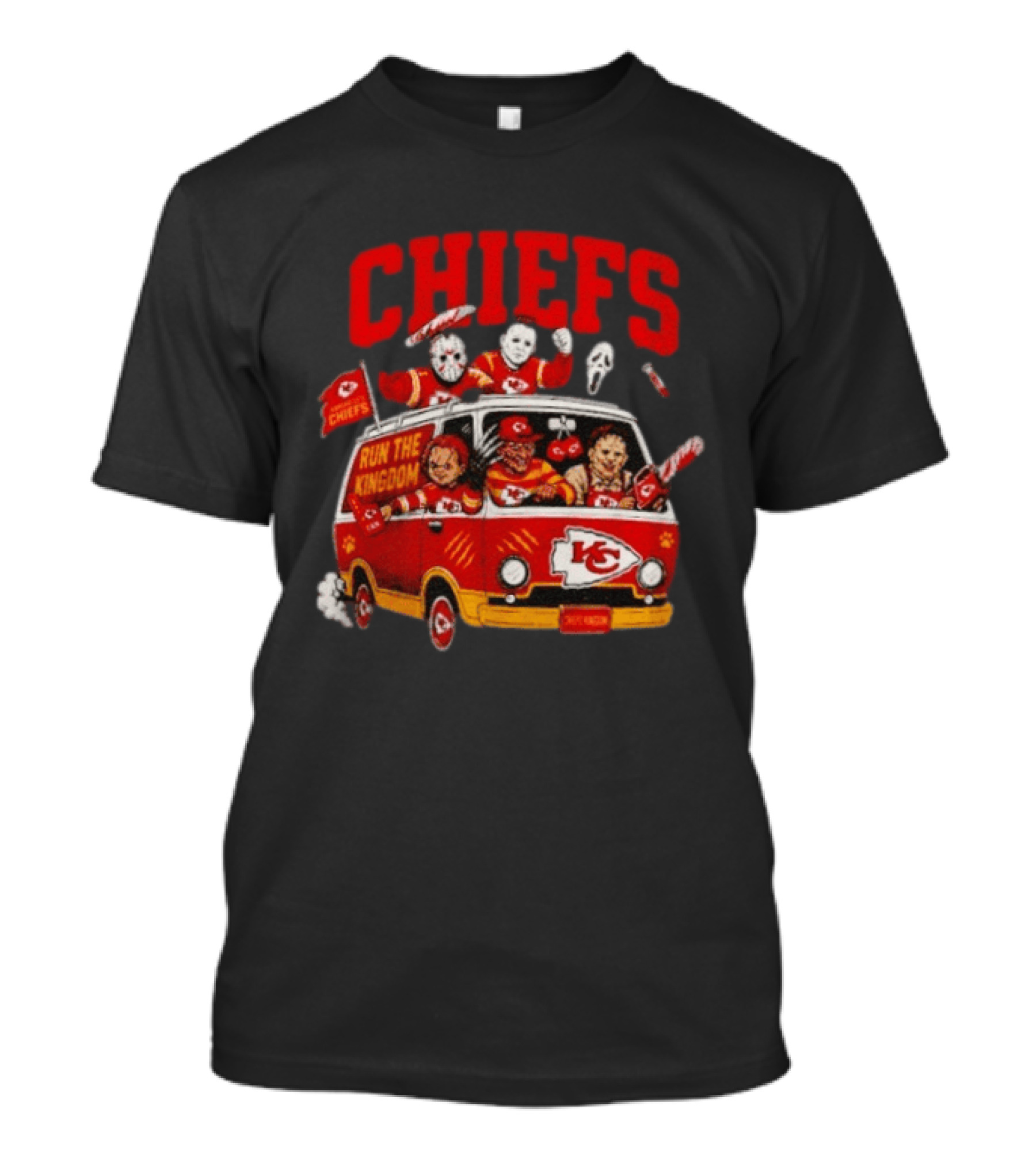 Kansas City Chiefs Horror Icons Run The Kingdom Van Adventure T-Shirt
