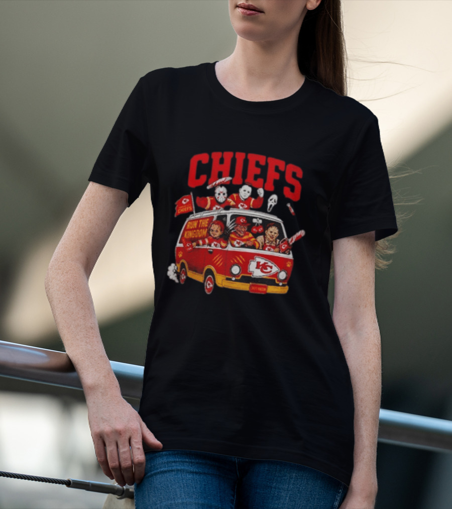 Kansas City Chiefs Horror Icons Run The Kingdom Van Adventure T-Shirt