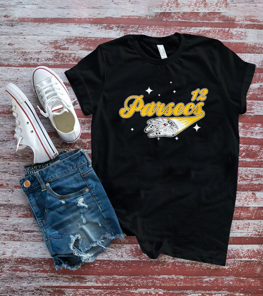 Millennium Falcon 12 Parsecs Star Wars Han Solo Baseball Script T-Shirt