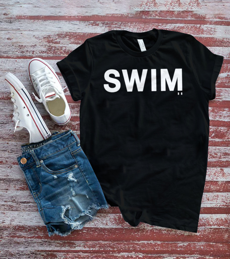 Swim Textual Style Minimalist White On Black Contrast T-Shirt