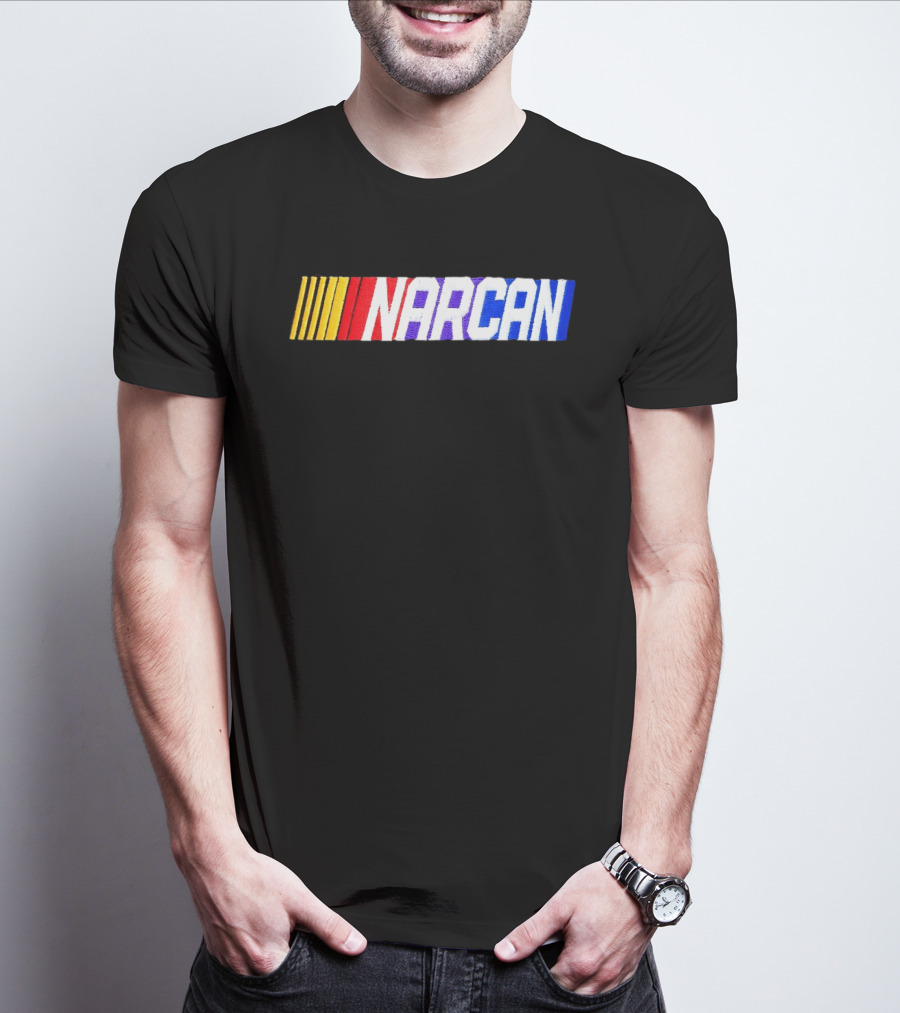 NASCAR Style NARCAN Text With Racing Stripes T-Shirt