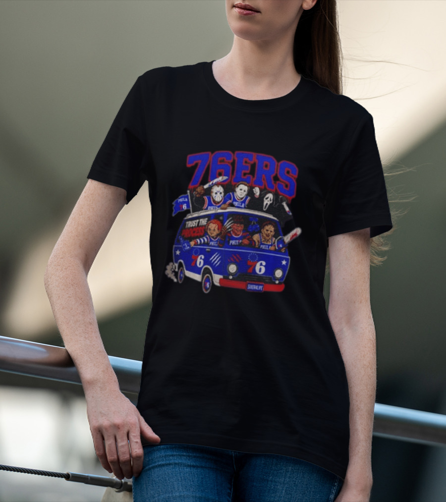 Philadelphia 76ers Trust The Process Horror Movie Characters Van T-Shirt