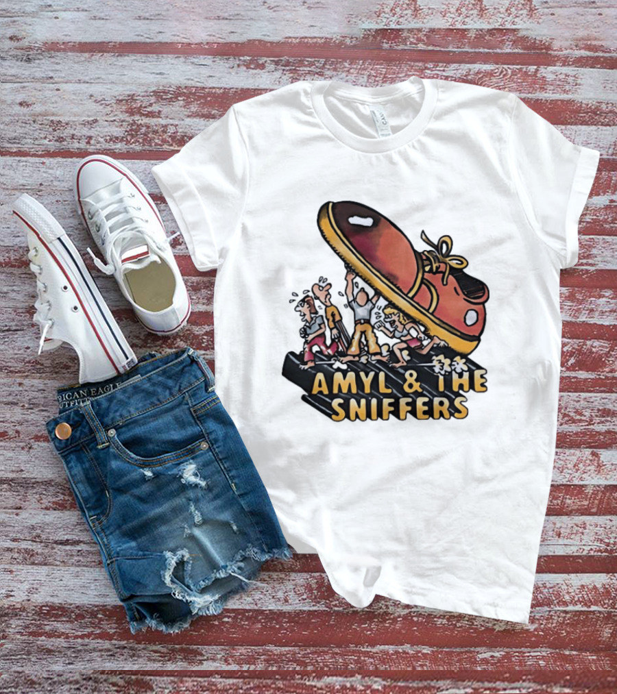 Amyl And The Sniffers Cartoon Giant Shoe Stomping T-Shirt