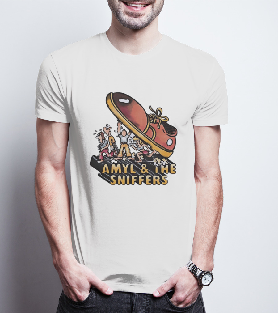 Amyl And The Sniffers Cartoon Giant Shoe Stomping T-Shirt