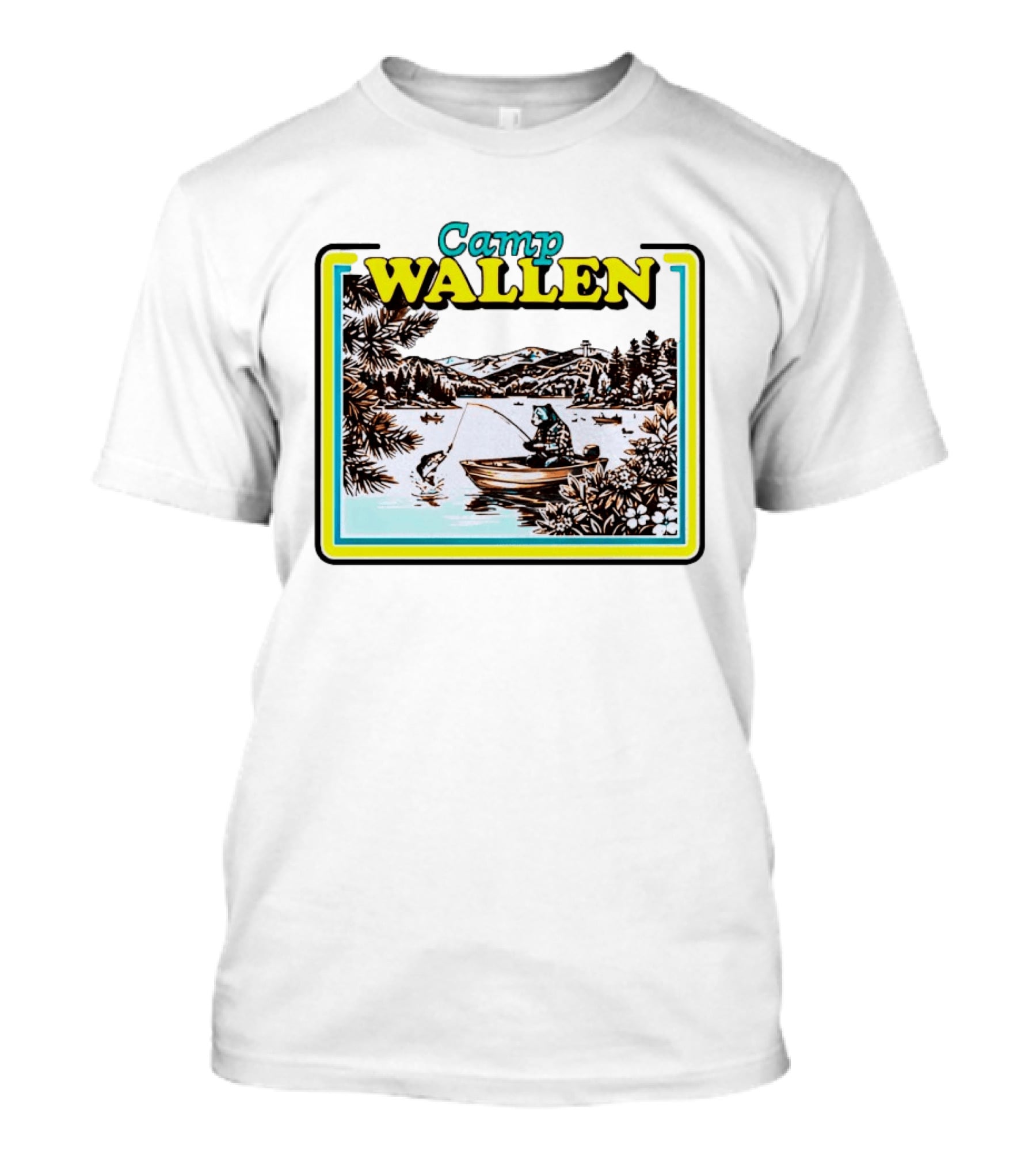 Camp Wallen Bear Fishing In Lake And Mountains Scene T-Shirt