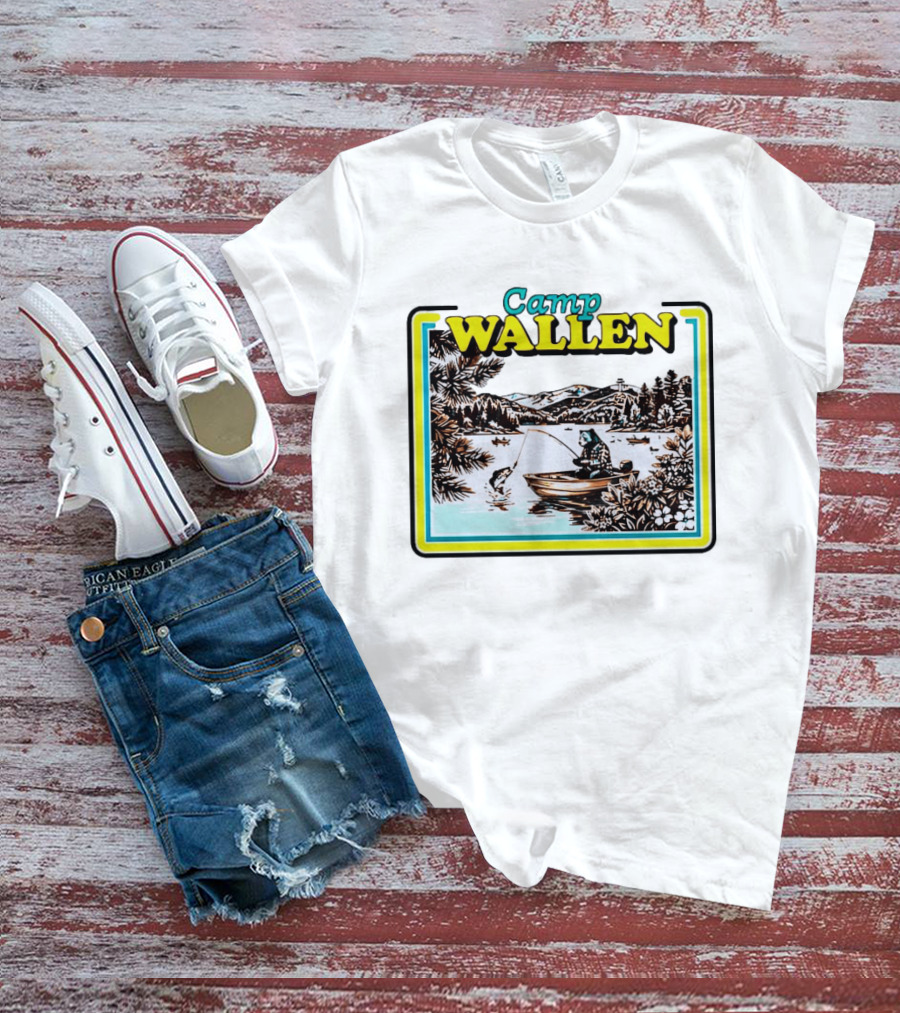 Camp Wallen Bear Fishing In Lake And Mountains Scene T-Shirt