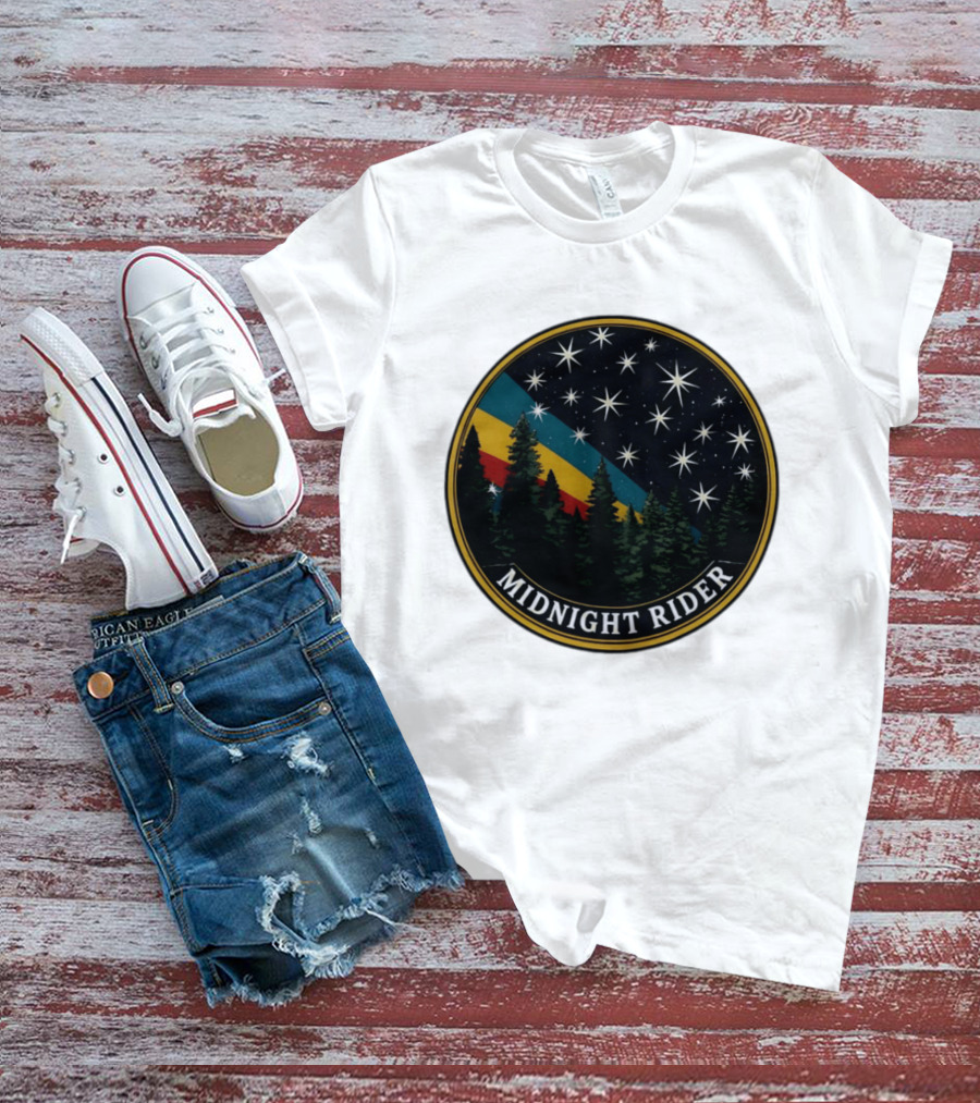 Midnight Rider Starry Night Pine Forest Retro Spectrum T-Shirt