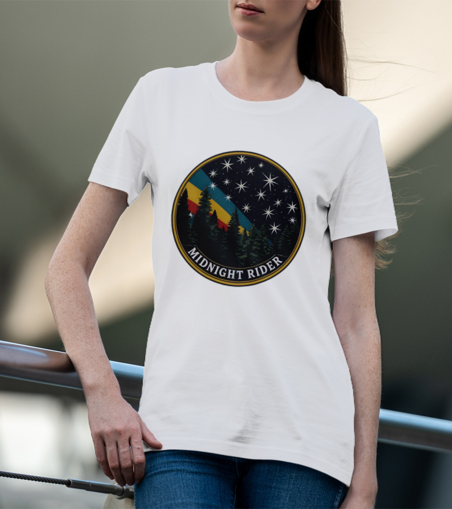 Midnight Rider Starry Night Pine Forest Retro Spectrum T-Shirt