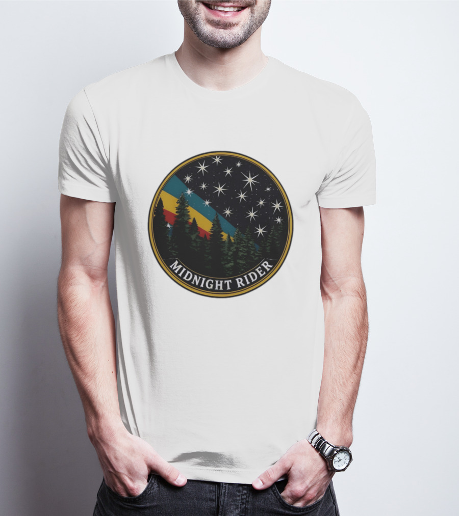 Midnight Rider Starry Night Pine Forest Retro Spectrum T-Shirt