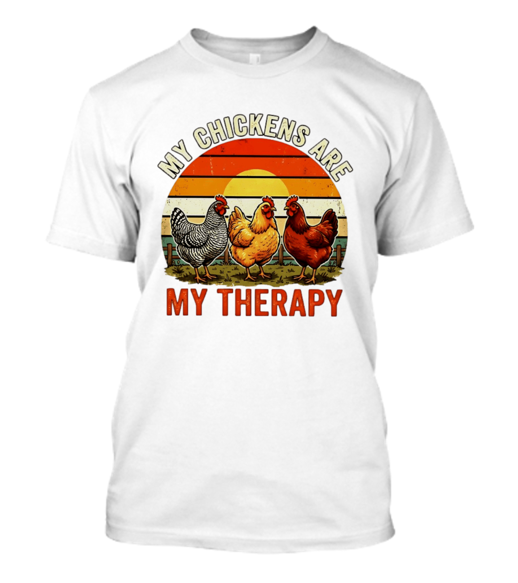 My Chickens Are My Therapy Three Hens Sunset T-Shirt