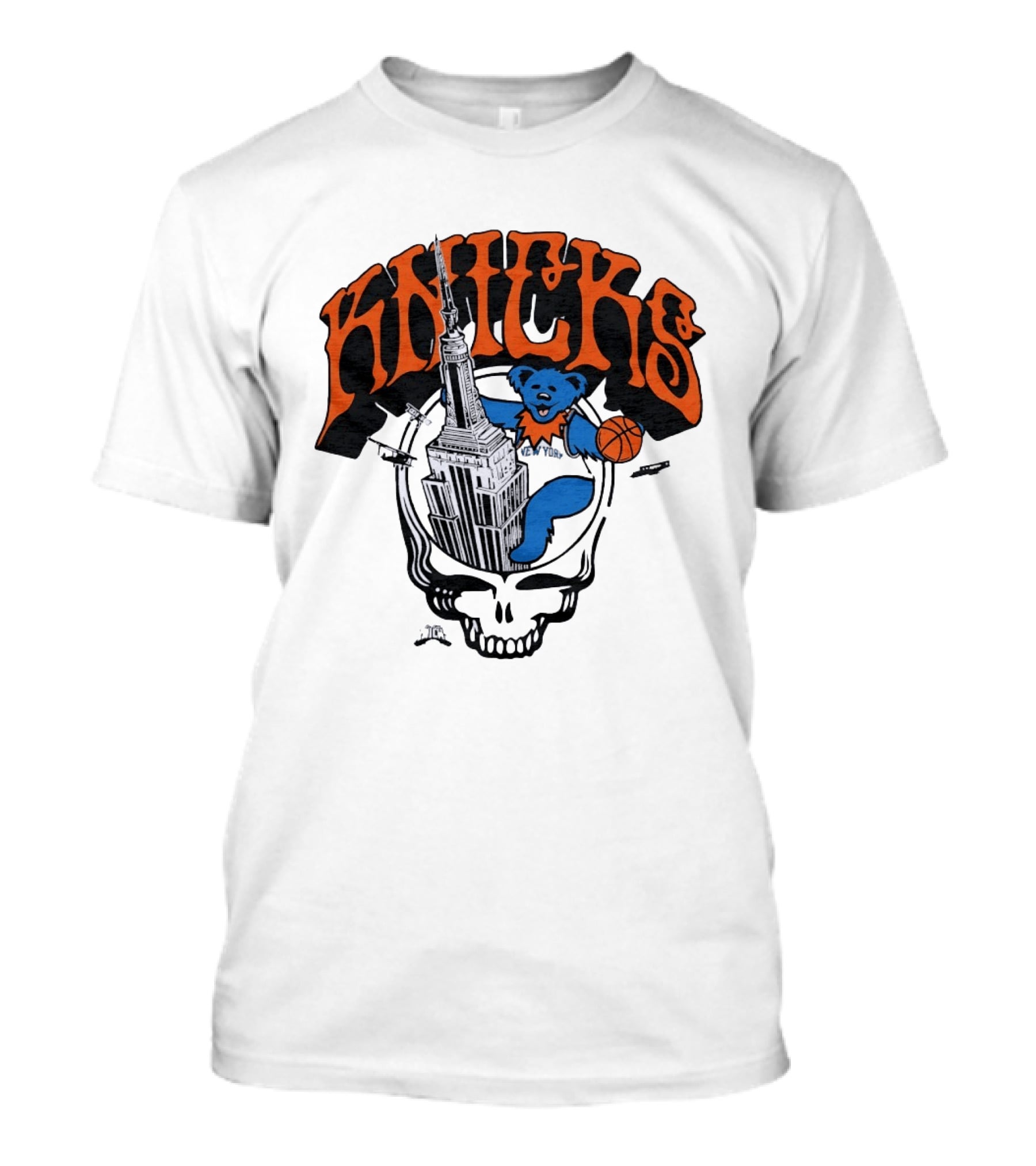 Knicks Grateful Dead Dancing Bear Empire State Building Skulls Basketball T-Shirt