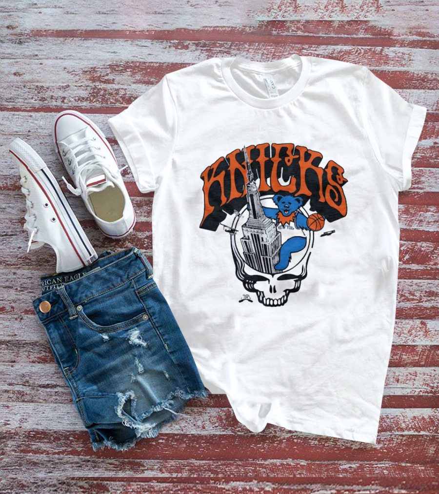 Knicks Grateful Dead Dancing Bear Empire State Building Skulls Basketball T-Shirt