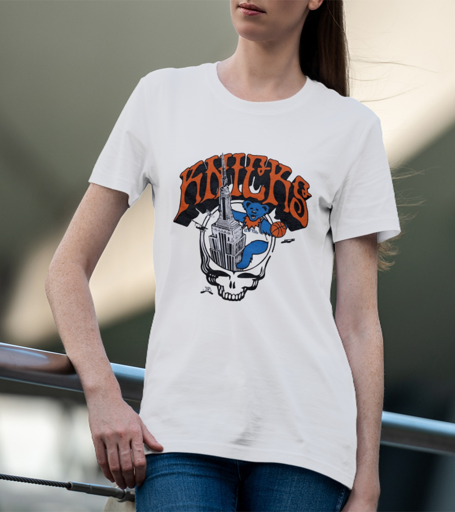 Knicks Grateful Dead Dancing Bear Empire State Building Skulls Basketball T-Shirt