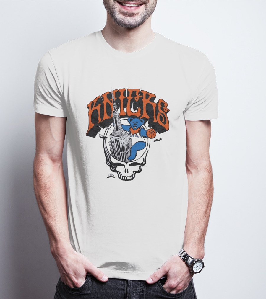 Knicks Grateful Dead Dancing Bear Empire State Building Skulls Basketball T-Shirt