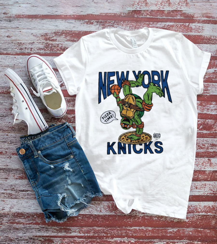 New York Knicks Michelangelo TMNT Pizza Time Basketball Dunk T-Shirt