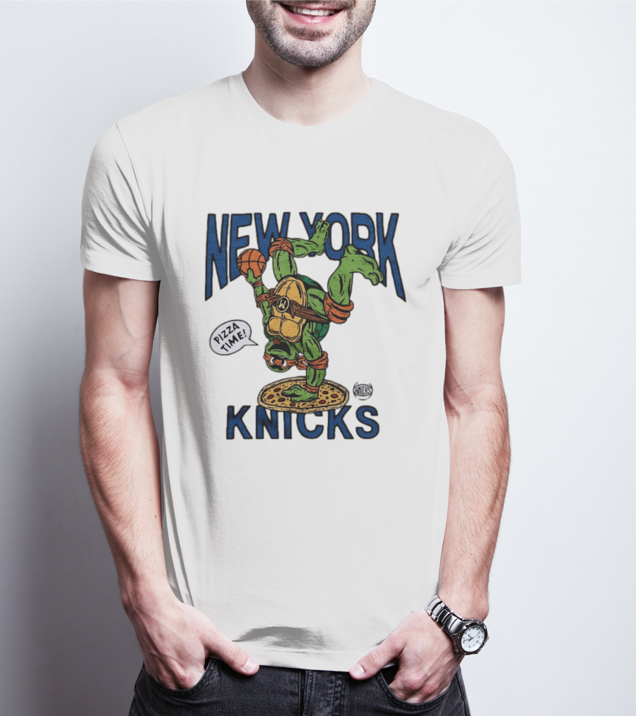 New York Knicks Michelangelo TMNT Pizza Time Basketball Dunk T-Shirt