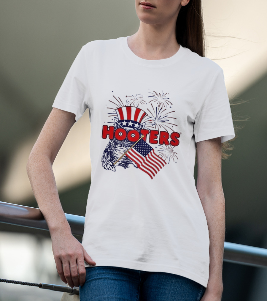 Hooters America Patriotic Owl Fireworks USA UPF 50+ T-Shirt