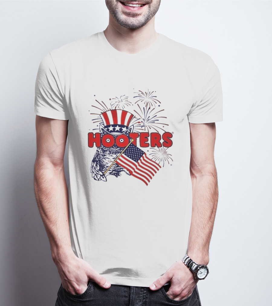 Hooters America Patriotic Owl Fireworks USA UPF 50+ T-Shirt