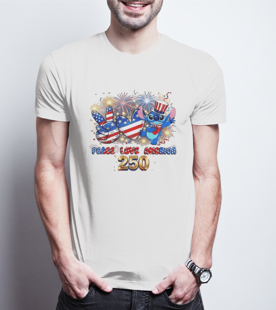 Peace Love America Stitch 250 4th Of July Celebration T-Shirt