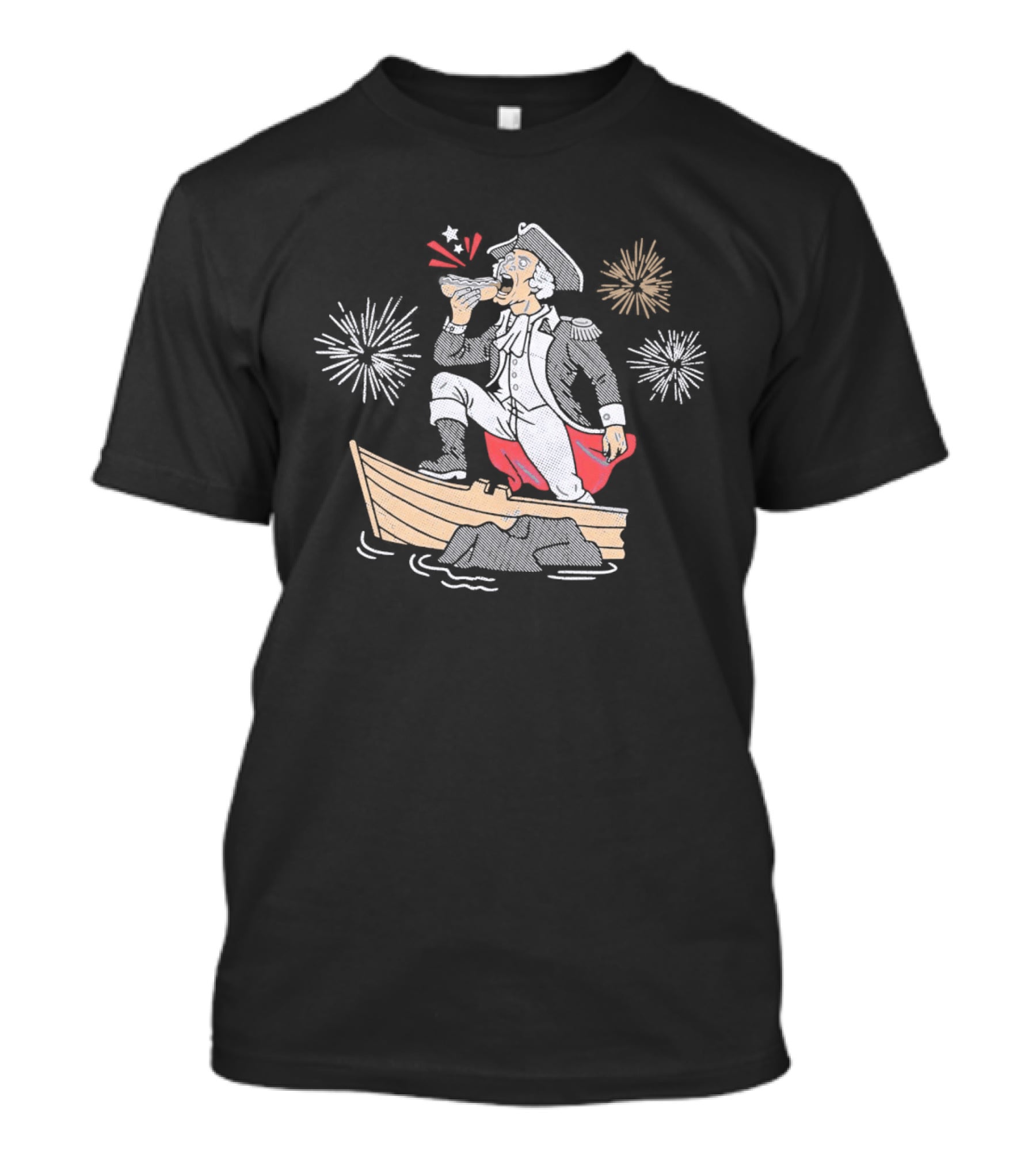 George Washington On Boat Eating Hot Dog With Fireworks Display T-Shirt