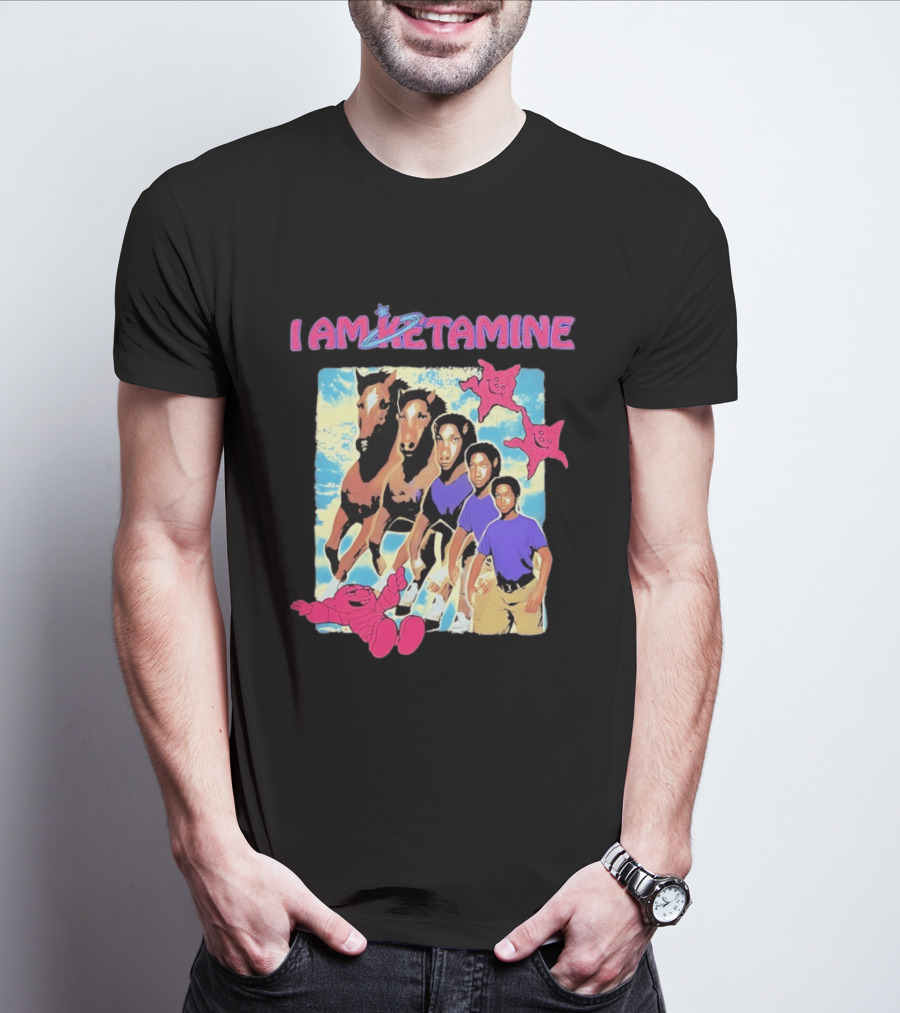 I AM KETAMINE Horse Morph Psychedelic Character Pink Stars T-Shirt