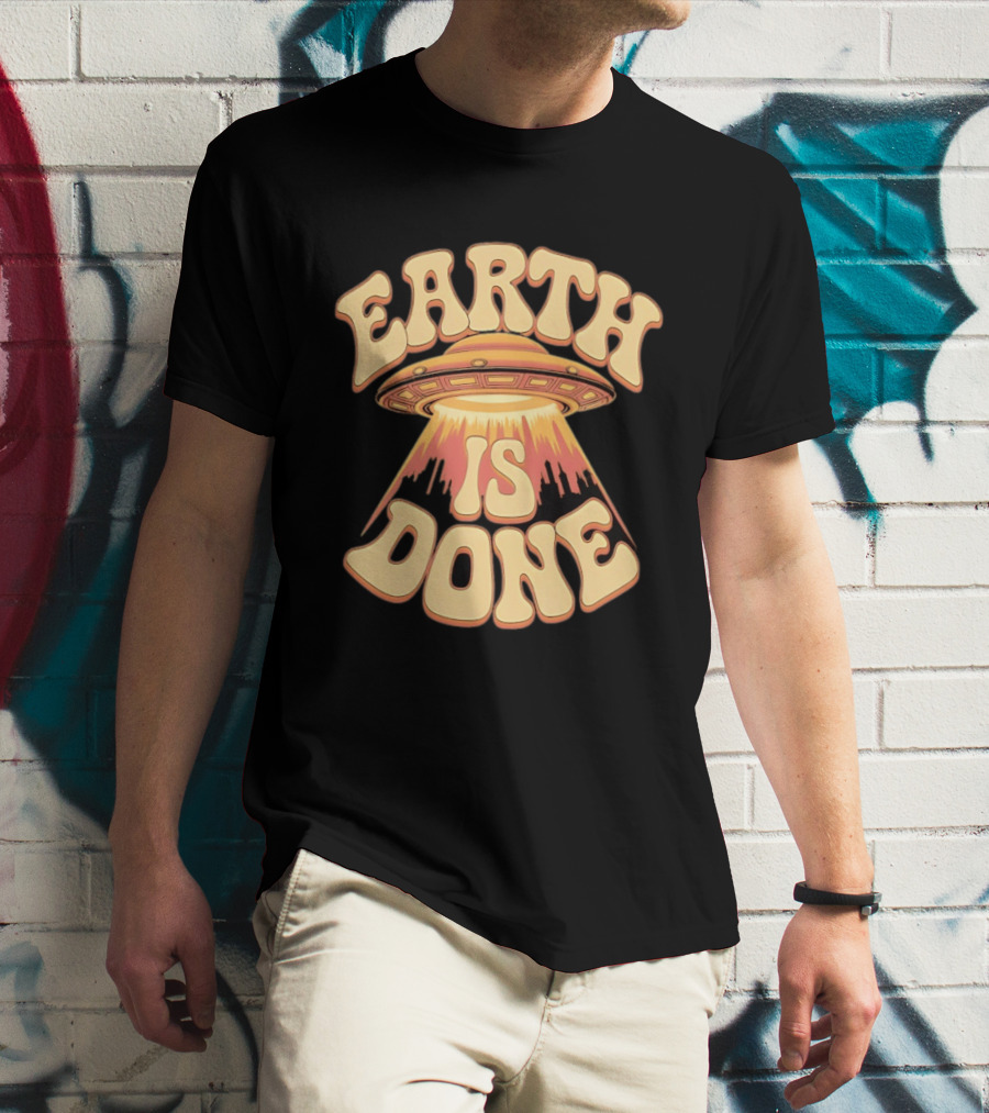 Earth Is Done UFO Spaceship Abducting City Skyline T-Shirt