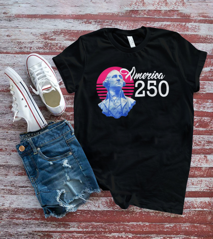 George Washington America 250 Synthwave Retro Bust T-Shirt