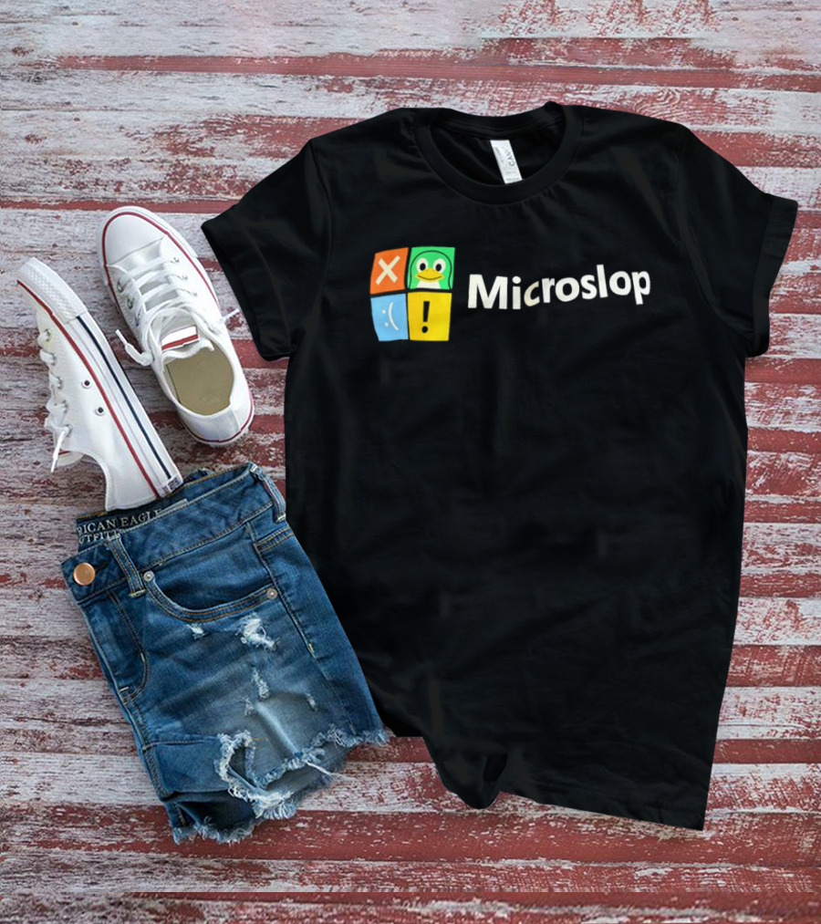 Microslop Parody Tux Penguin Windows Satire T-Shirt