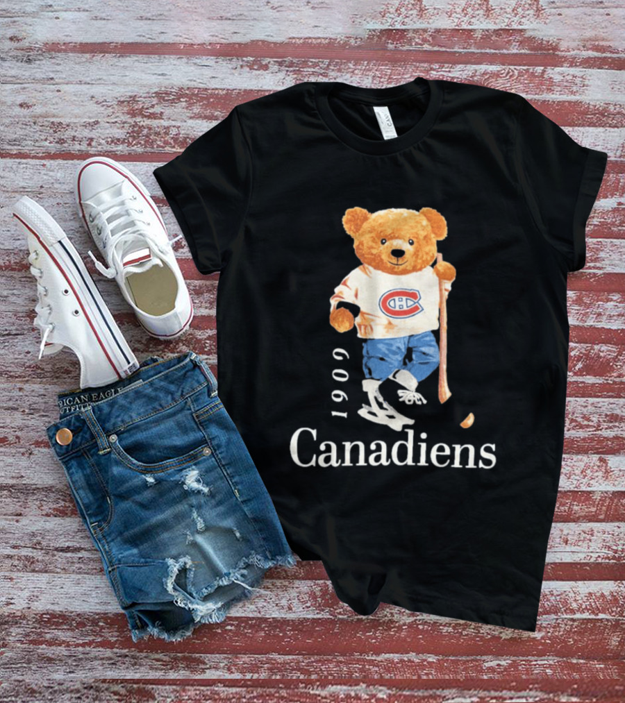 Montreal Canadiens 1909 Hockey Bear With Stick And Skates T-Shirt