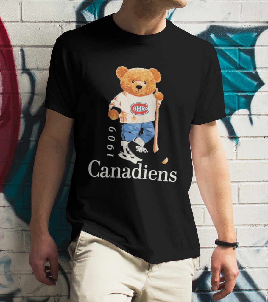 Montreal Canadiens 1909 Hockey Bear With Stick And Skates T-Shirt