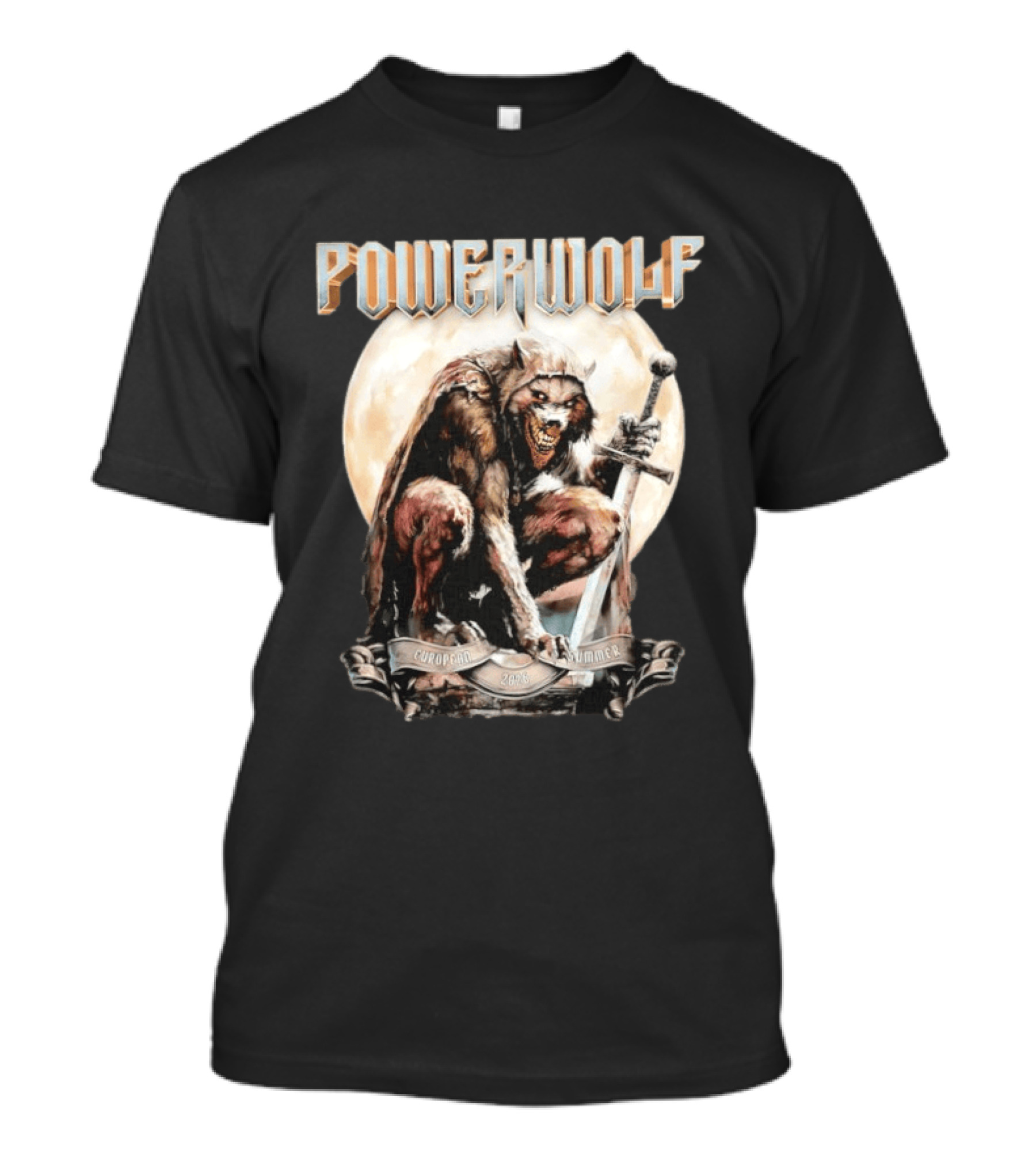 Powerwolf European Summer 2026 Heavy Metal Tour Werewolf Warrior Sword And Moon T-Shirt