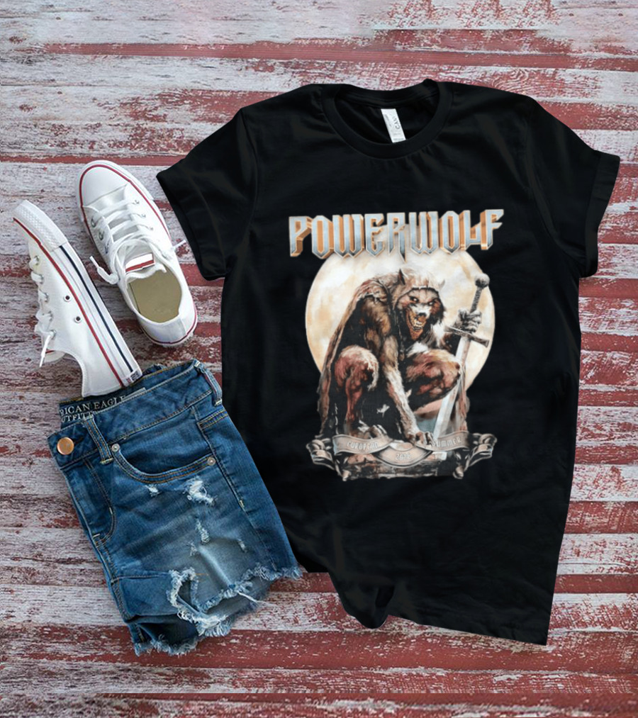 Powerwolf European Summer 2026 Heavy Metal Tour Werewolf Warrior Sword And Moon T-Shirt