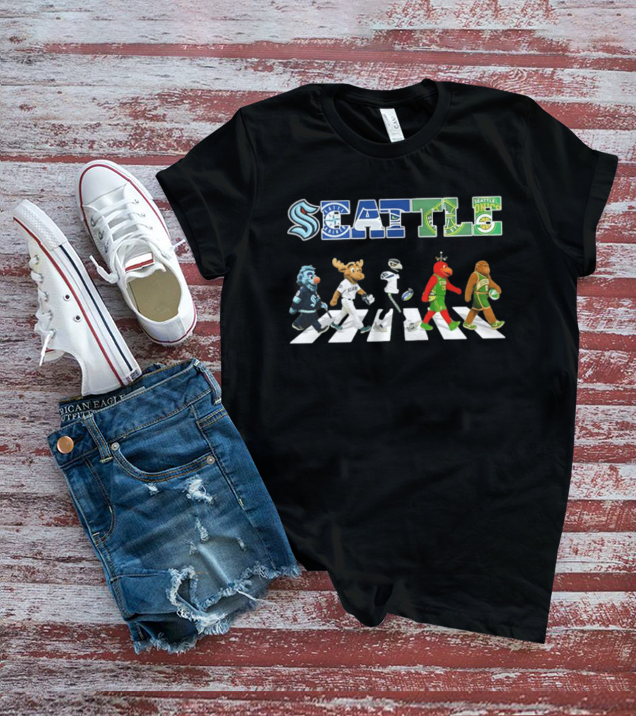 Seattle Kraken Mariners Seahawks Storm Sonics Mascots Abbey Road 2026 T-Shirt