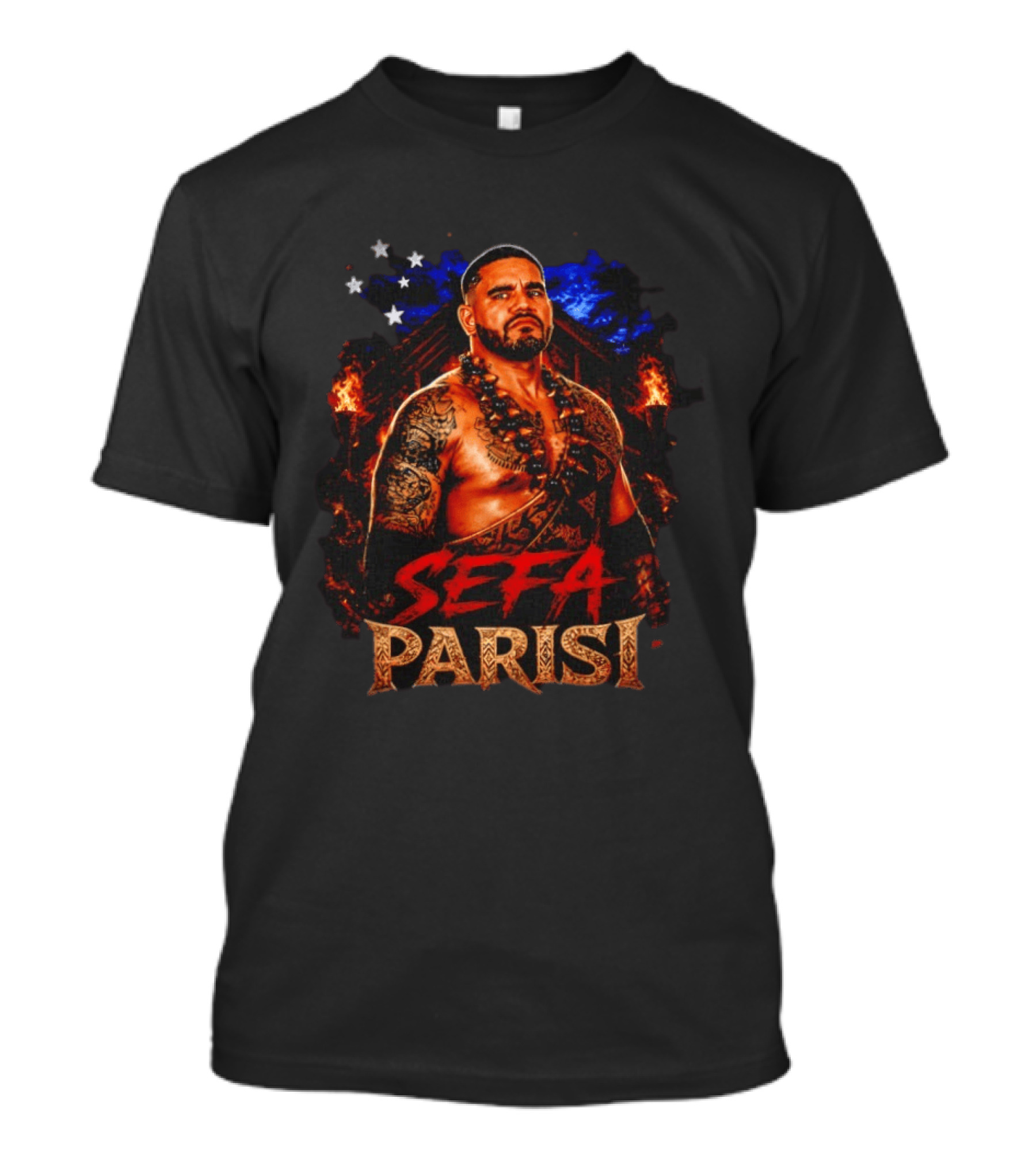 Sefa Parisi Samoan Wrestling Warrior With Tattoo And Tiki Torch T-Shirt