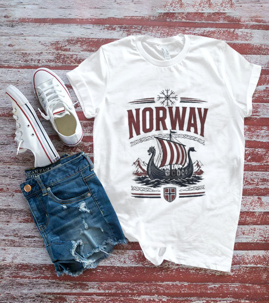 Norway Viking Ship Emblem With Shield T-Shirt