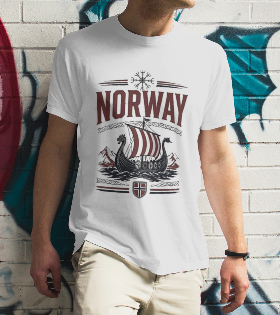 Norway Viking Ship Emblem With Shield T-Shirt