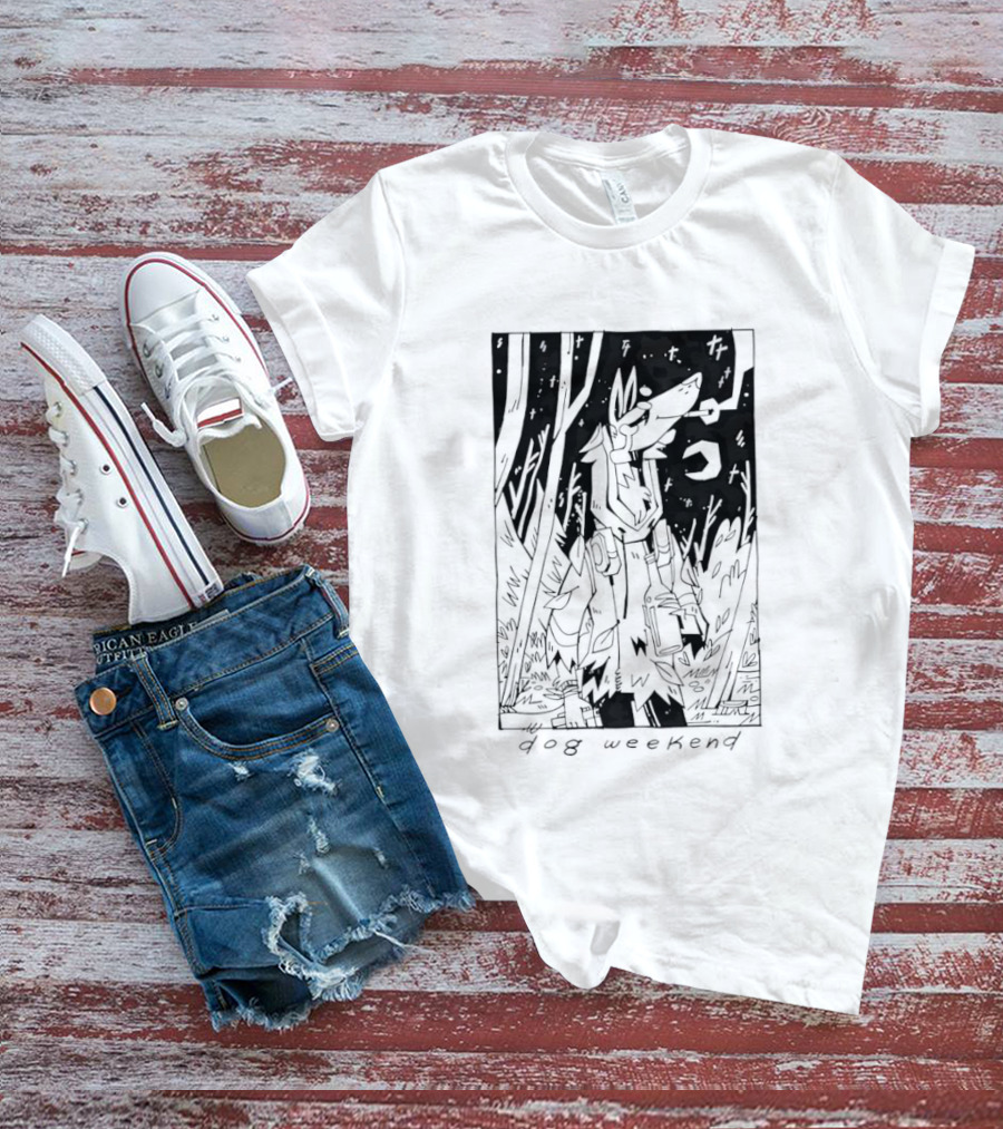Dog Woods Weekend Forest Scene With Moon And Trees T-Shirt