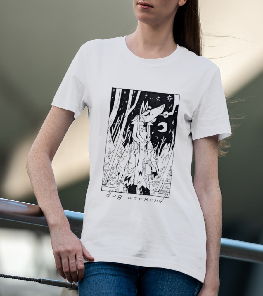 Dog Woods Weekend Forest Scene With Moon And Trees T-Shirt