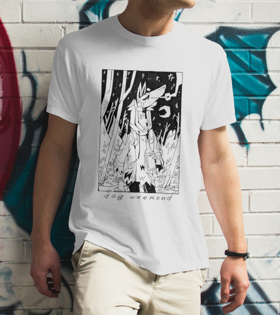 Dog Woods Weekend Forest Scene With Moon And Trees T-Shirt