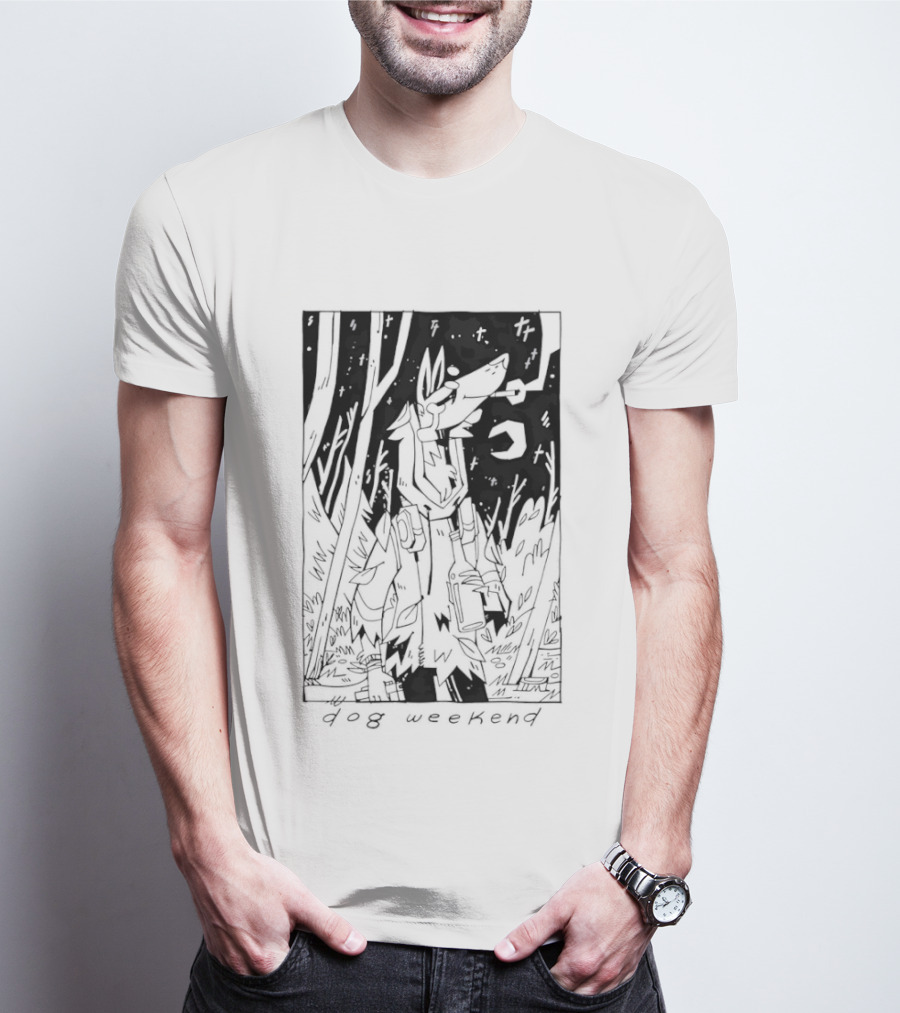 Dog Woods Weekend Forest Scene With Moon And Trees T-Shirt