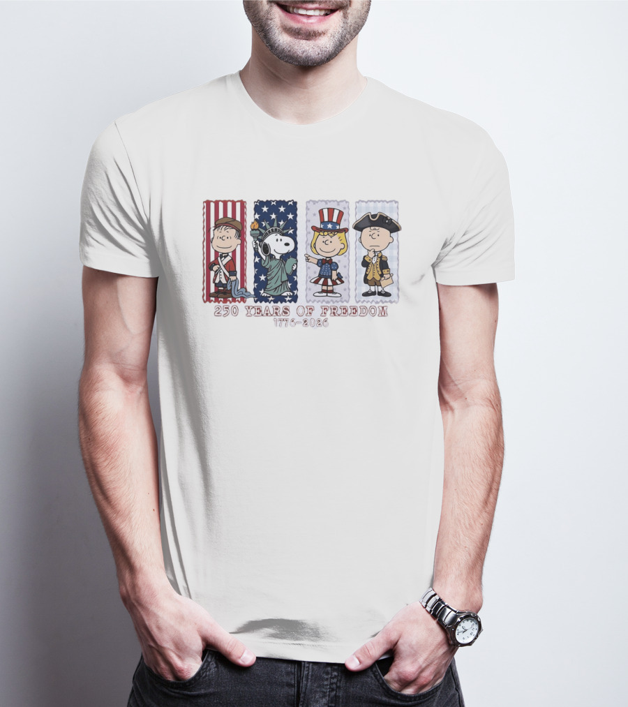 Peanuts 250 Years Of Freedom 1776 2026 America Celebration With Iconic Characters T-Shirt