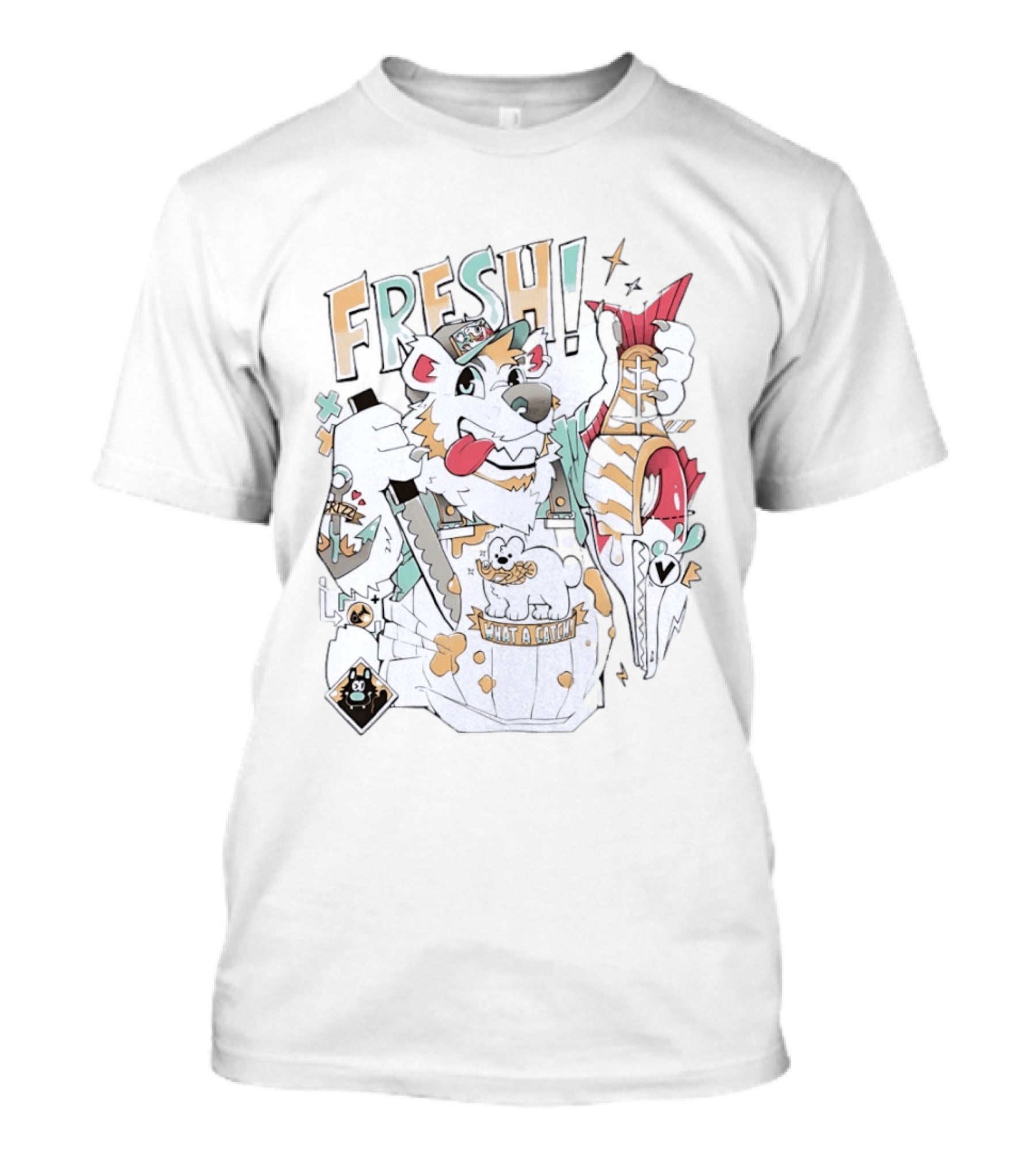 FRESH Polar Bear What A Catch With Fish Animation T-Shirt