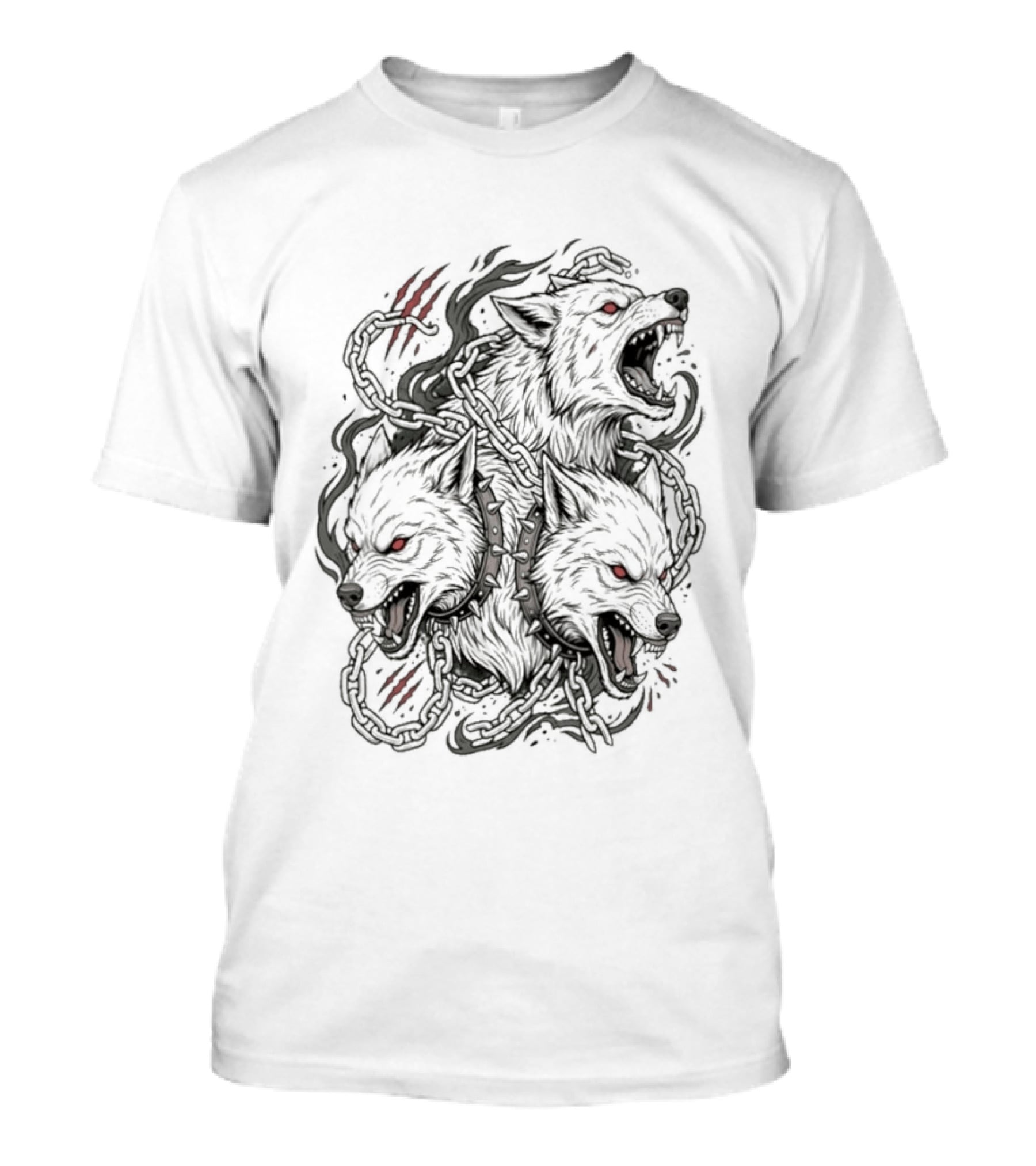 Three Headed Wolf Cerberus Mythology Red Eyes Fierce Gaze T-Shirt