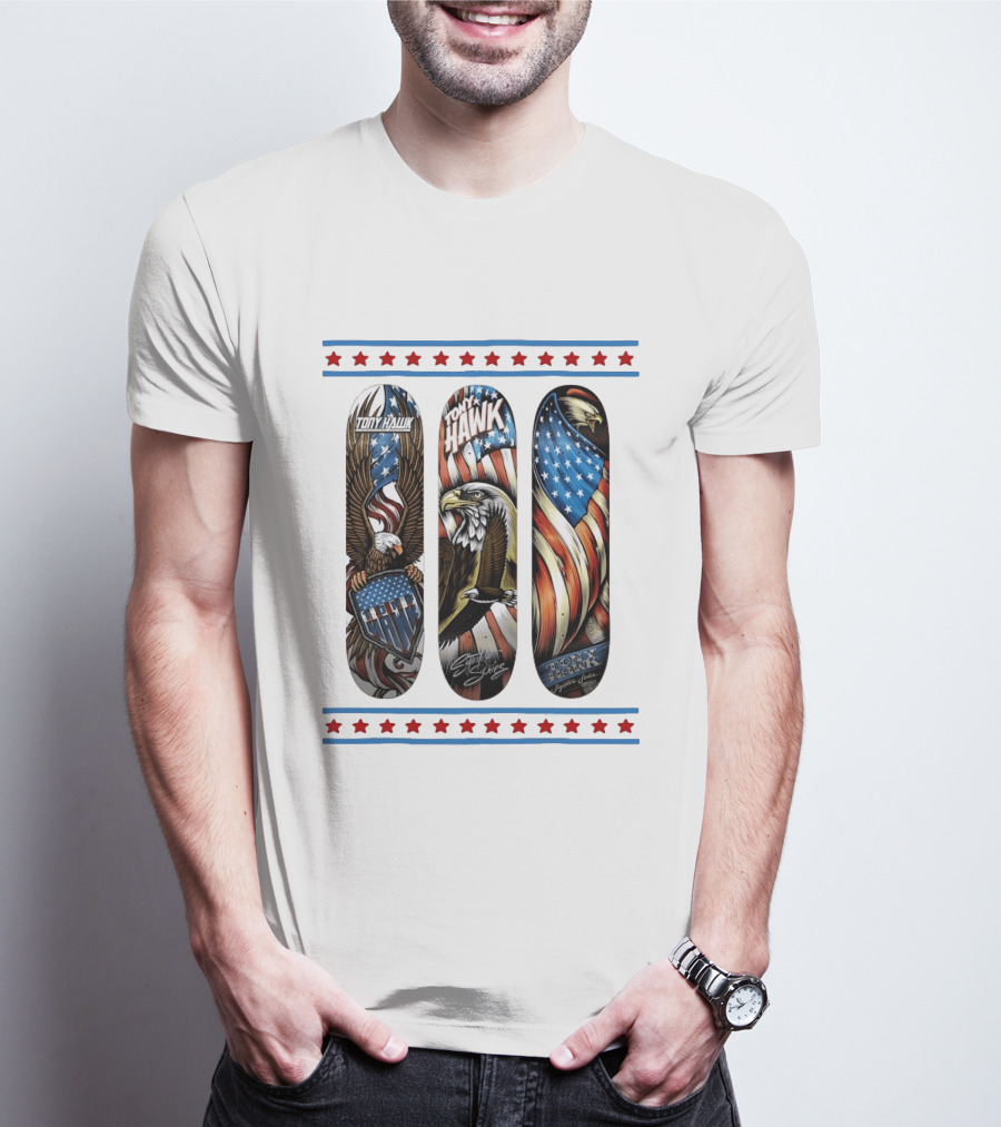 Tony Hawk Skateboard Eagle American Flag Stars Series T-Shirt