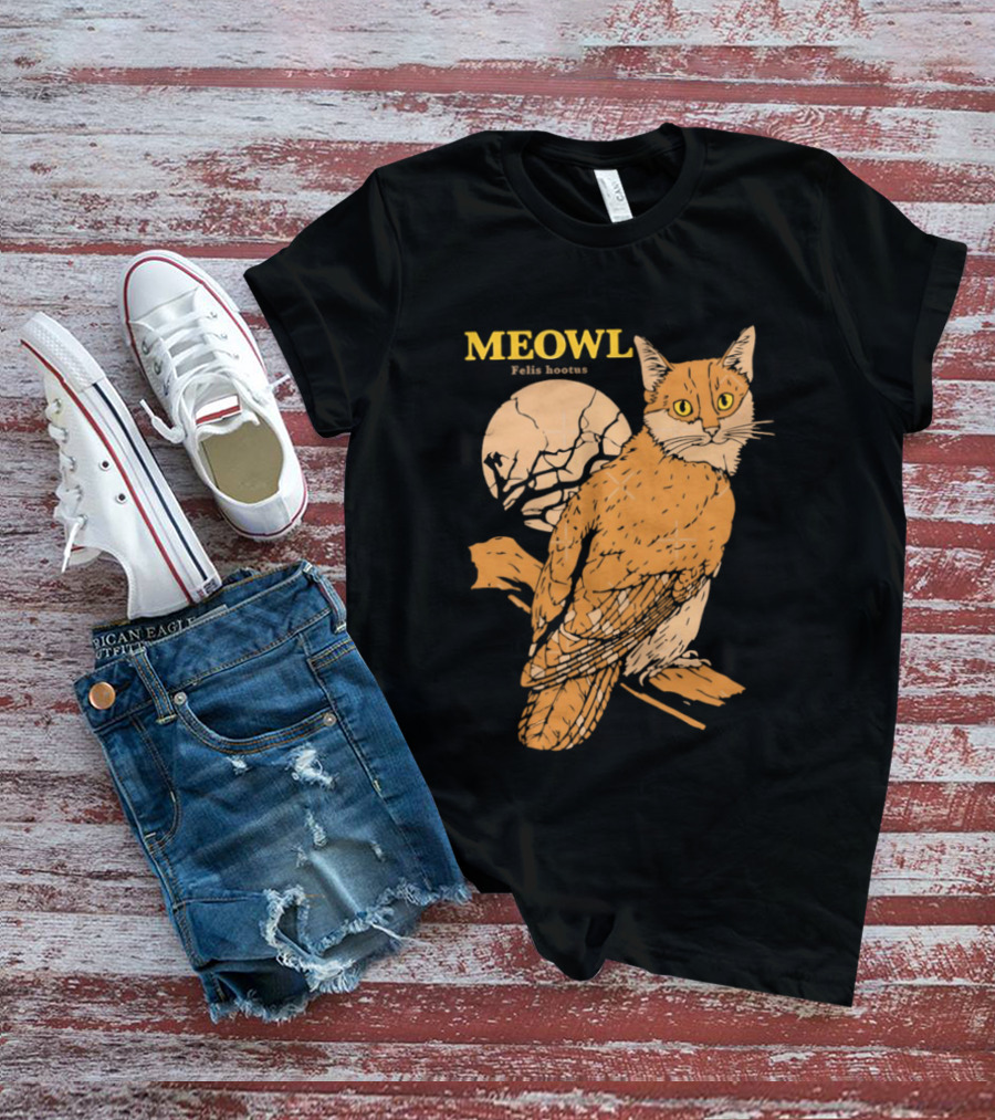 Meowl Felis Hootus Cat Owl Fusion With Moon T-Shirt