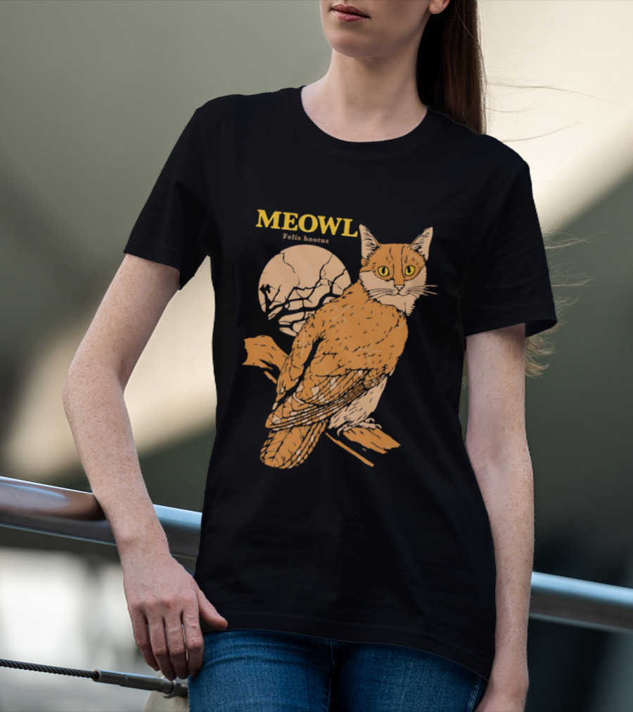 Meowl Felis Hootus Cat Owl Fusion With Moon T-Shirt