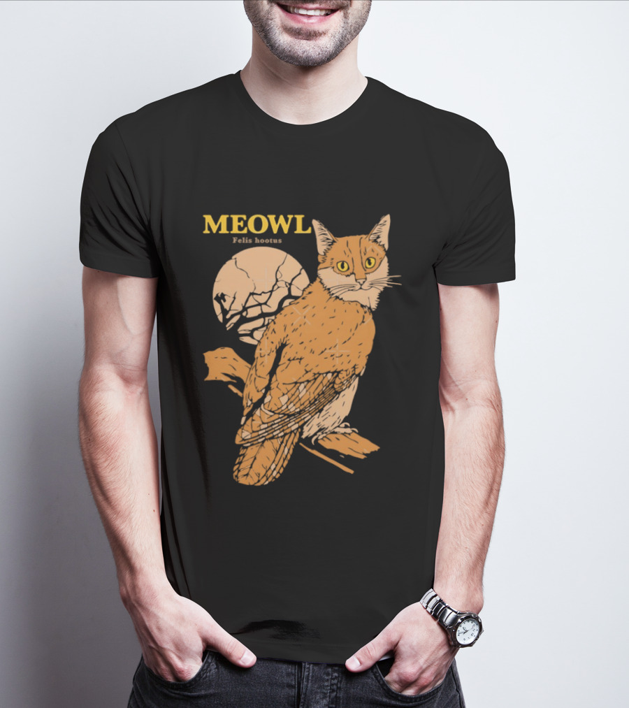 Meowl Felis Hootus Cat Owl Fusion With Moon T-Shirt