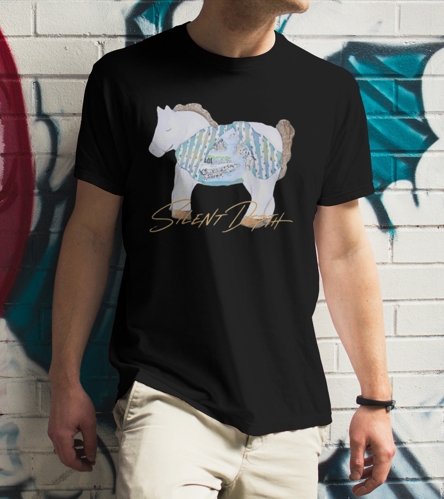 Silent Depth Horse Mountain Landscape Painted Body T-Shirt